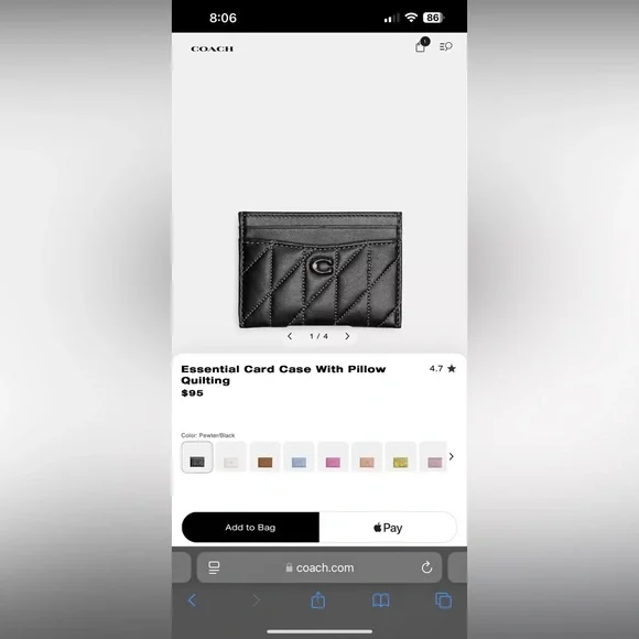 Coach Pillow Quilting Card Case - Picture 5 of 5